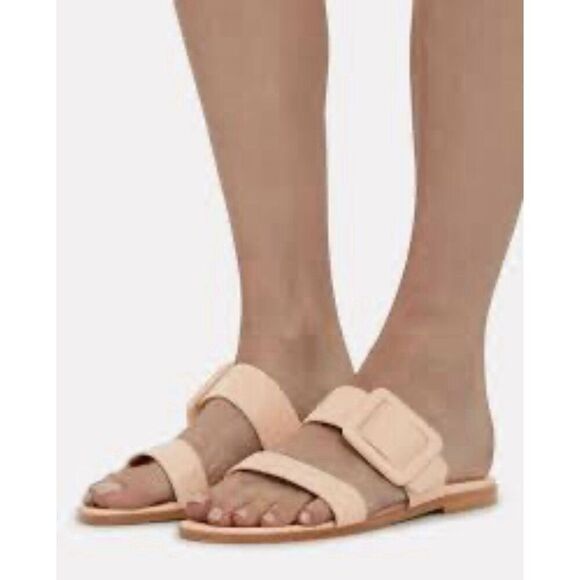 Manolo Blahnik TITUBAFLAT Nude Leather 2 Strap Buckle Flat Sandals EU 41 US 11 - Picture 1 of 14